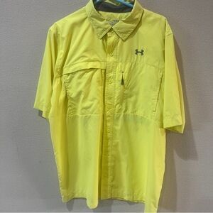 Under Armour Shirt Mens Large Yellow Button Down Performance Vented Breathable